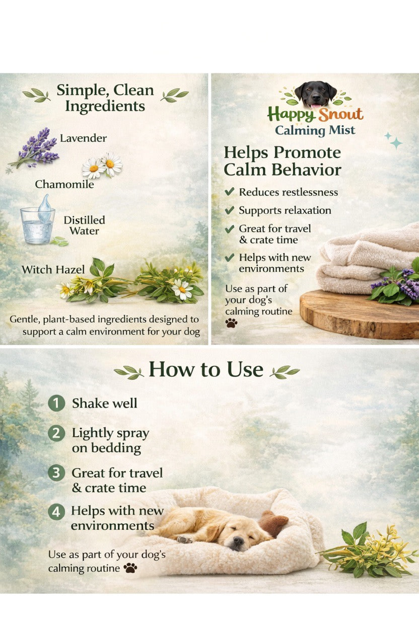 Happy Snout Calming Mist for Dogs | Natural Dog Calming Spray | Lavender & Chamomile | 2 oz